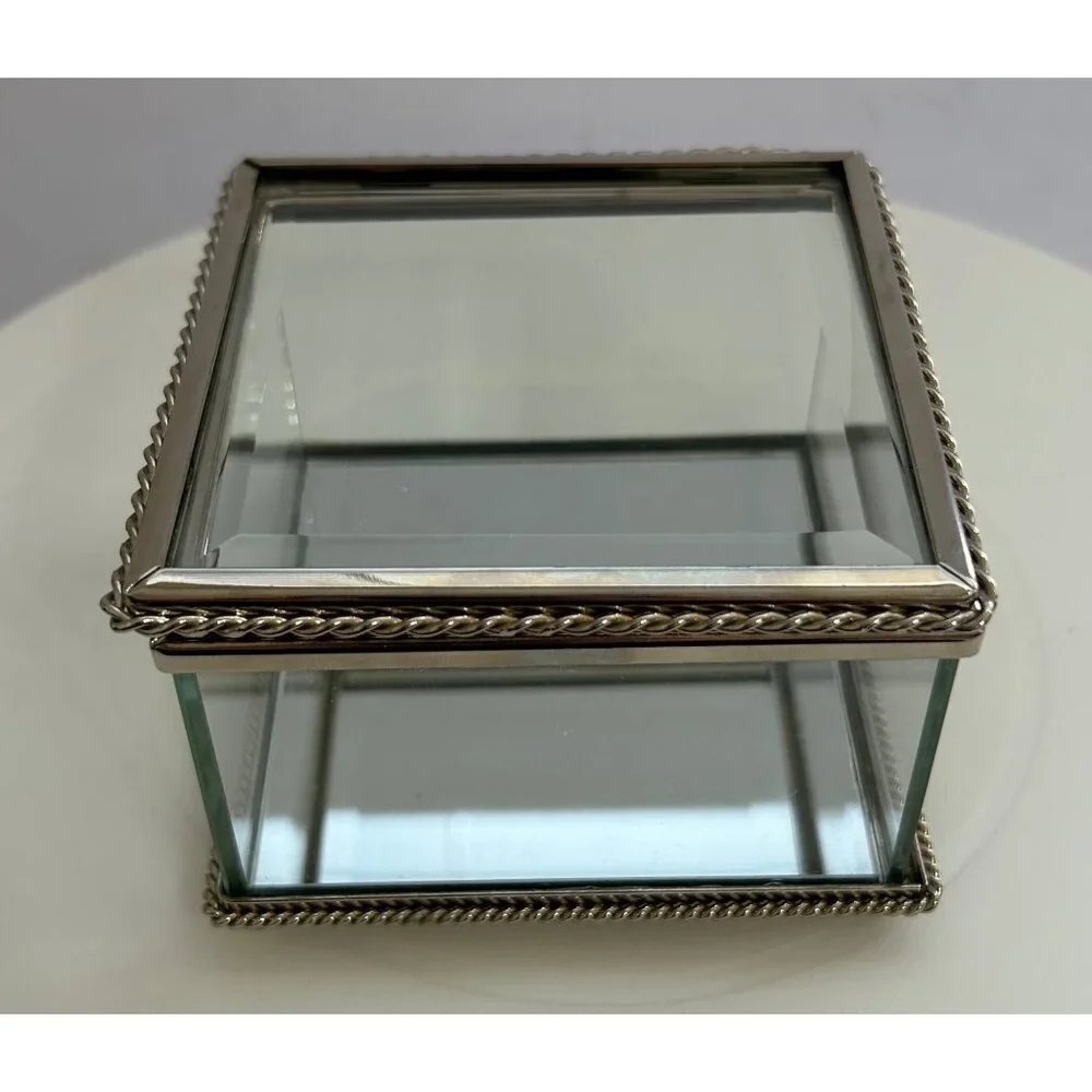 Sheridan Glass Jewelry Box Silver-Tone Minimalist Elegant Sophisticated Sleek